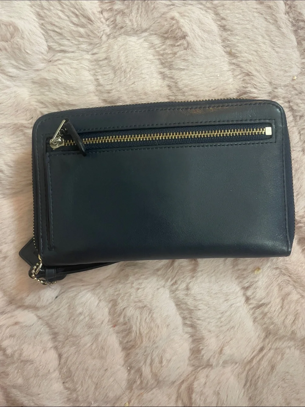 Coach navy blue Leather Wristlet with Gold Logo